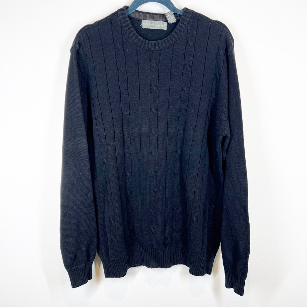 Oscar de la Renta Black Cotton Cable Knit Sweater